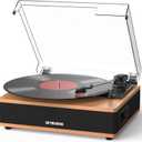 Vinyl Record Player Bluetooth Turntable with Built in Stereo Speakers Belt Drive 3 Speeds Vintage Turntables for Vinyl Records Support RCA Output, Aux in, Auto Stop, Light Walnut