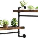 Rotating Floating Shelves for Wall w Powerful Storage,Farm-Style Window Plant Shelves w Industrial Pipe,Strong Load-Bearing,Plant Shelf Made of Waterproof Wood for Home Decor & Plant Pots,2 Layer