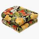 Pillow Perfect Tropic Floral Indoor/Outdoor Chair Seat Cushion, Tufted, Weather, and Fade Resistant, 19" x 19", Black/Green Clemens, 2 Count