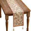 ISAENNE Designer Elegant Linen Floral Table Runner 102 Inches Long,Farmhouse Light Beige Durable Decor Table Runners for Dining Tables,Thanksgiving,Kitchen Tables,Christmas,12"*102"-Flora A