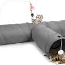 Ownpets Cat Tunnel, 3 Way Collapsible Kitty Tunnel 47 inch Long Cat Tube with Plush Ball & Feather Toy, Cat Play Tunnel for Indoor Cat, Kitten, Rabbit