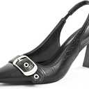 Slingback Kitten Heels for Women Closed Pointed Toe Pumps Dress Shoes with Buckle Strap Comfortable Slip On Sandal Heels for Work Party Wedding (6.5, Black)