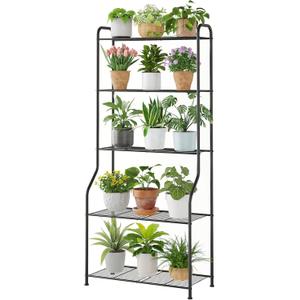 Kitsanery Plant Stand Indoor Outdoor for Multiple Plants, 5 Tier Tall Heavy Duty Metal Shelf, Large Flower Pot Holder Ladder for Garden, Patio, Living Room, Balcony, Black