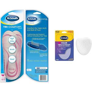 Dr. Scholl's Women's Insoles & Ball of Foot Cushions for Heels, 1 Pair Tri-Comfort Size 6-11, 3/4 Length & 1 Pair Love Your Heels Stoppers