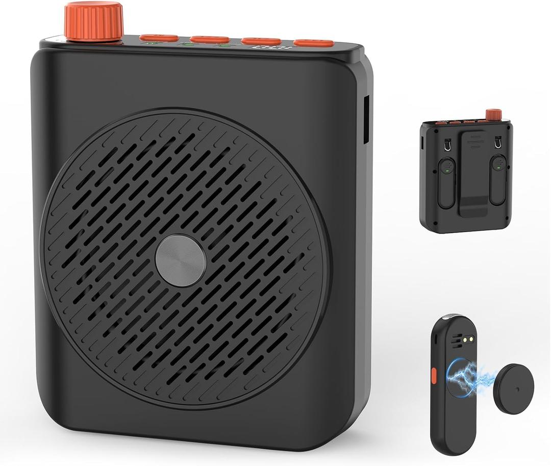Voice Amplifier for Teachers, Dual Wireless Microphone Portable PA System with Magnetic Charging, 15W 15-Hour Speaker for Classroom, Training, Tour Guides, Yoga and Outdoor (Black)