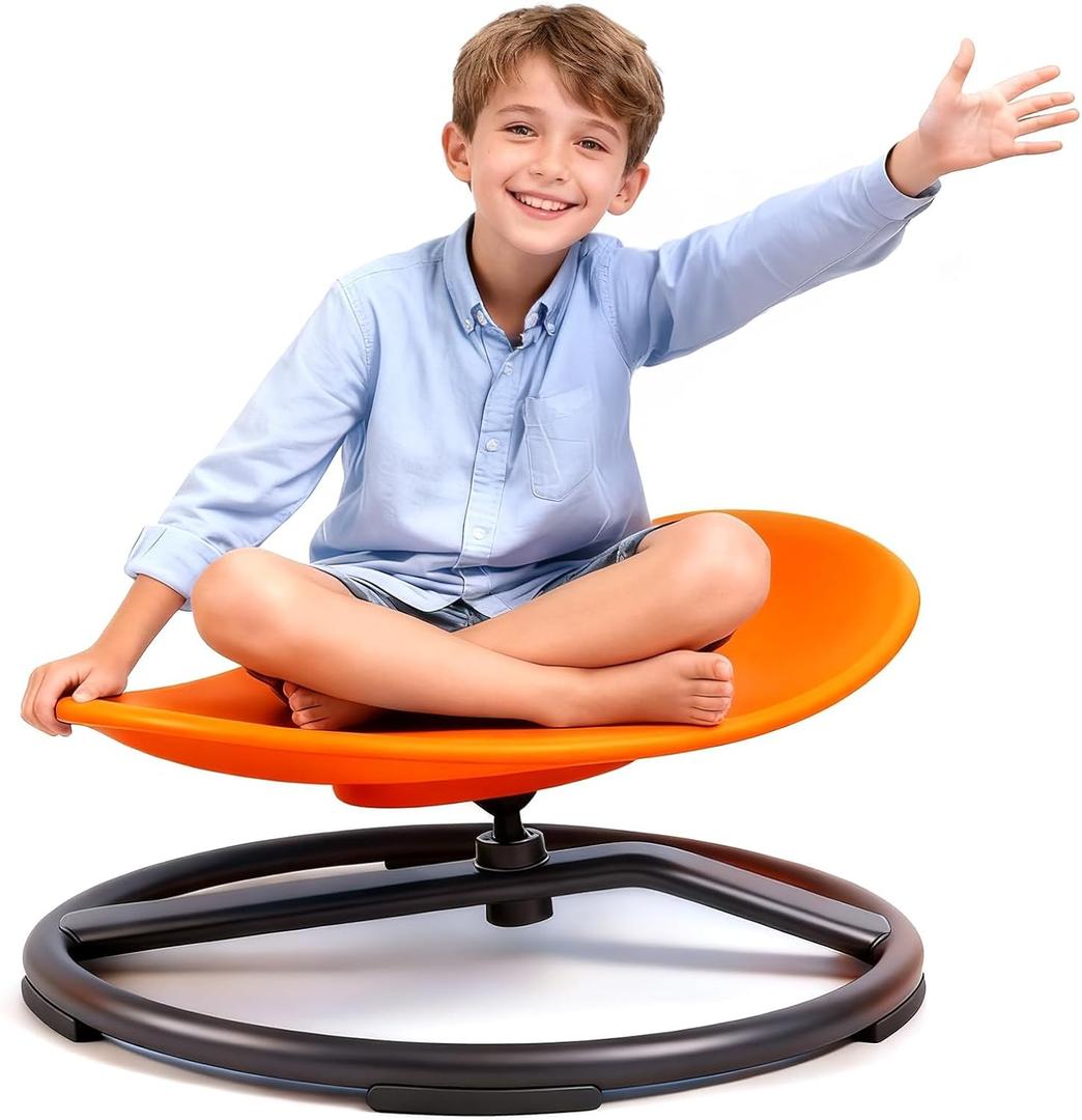 Autism Kids Swivel Chair,Sensory Spinning Chair for Kids,Toddler Spinner seat Carousel Spin Sensory Chair for Kids,Training Body Coordination,Metal Base Non Slip Safer (Orange)