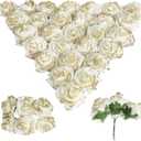 Ivory Foam Fake Roses 72pcs Glitter Roses 1.57" Cream Artificial Roses with Stems for Wall Decorations Wedding Centerpieces Bridal Shower Artificial Wedding Bouquet (Ivory)