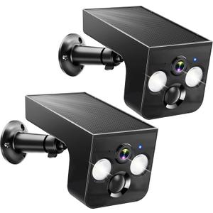 Solar Security Cameras Wireless Outdoor 2K Battery Powered AI Motion Detection 2-Way Talk Color Night Vision WiFi Waterproof SD/Cloud Storage Non-stop Solar Panel Camera Outdoor Wireless 2-Pack