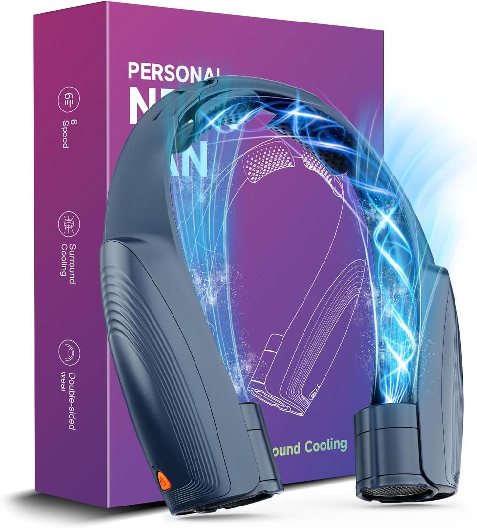 AI Portable Neck Fan with 6 Powerful Speeds, 8000mAh Battery Operated USB-C Rechargeable Fan, Hands-Free 360 Cooling Neck Fan,Twistable,Ultra-Quiet Personal Fan Gift for Women Men(Blue)