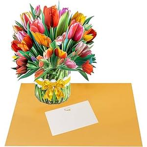 Tulip Big Pop Up Cards, 13 inch Paper Flower Bouquet Greeting Cards with Blank Note Card & Envelope, gift for celebrating Love, Holiday, Birthday, Anniversary, Special Moments, Valentine's Day