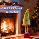 Standing Christmas Tree Gnome Plush Decoration - Large Xmas Green Red Gnome w/Retractable Spring Legs(25-35) Handmade Elf Doll, Gift for Indoor Outdoor Home Porch Yard Garden Decor