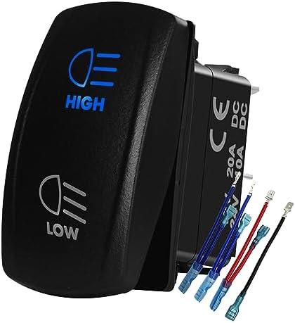 BACAUTOPARTS Blue Backlit Headlight High Low Beam Rocker Switch 7Pin ON-Off-ON DPDT Toggle Switch for Car Truck Jeep YJ Automotive Trailer Tractor Truck UTV Pickup RZR 12V 24V