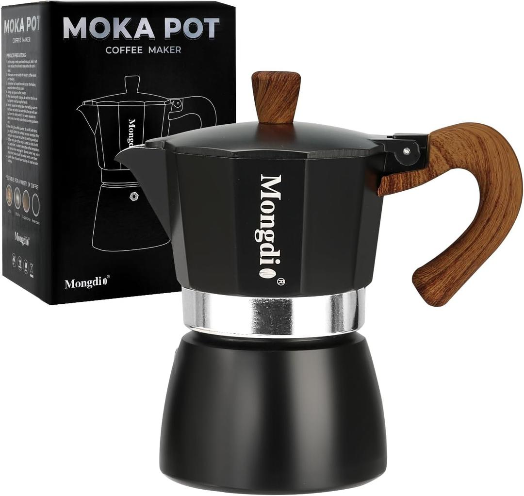 Mongdio Stovetop Espresso Maker Moka Pot, Cuban Coffee Maker Stove top coffee maker Moka Italian Espresso Greca Coffee Maker Brewer Percolator, 12 Espresso Cups, 20 oz - Black