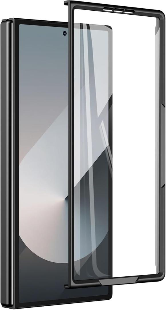 for Samsung Galaxy Z Fold 6 Front Frame with Tempered Glass Screen Protector, Durable Sturdy Cover Compatible with Galaxy Z Fold 6 5G 2024 (Black)
