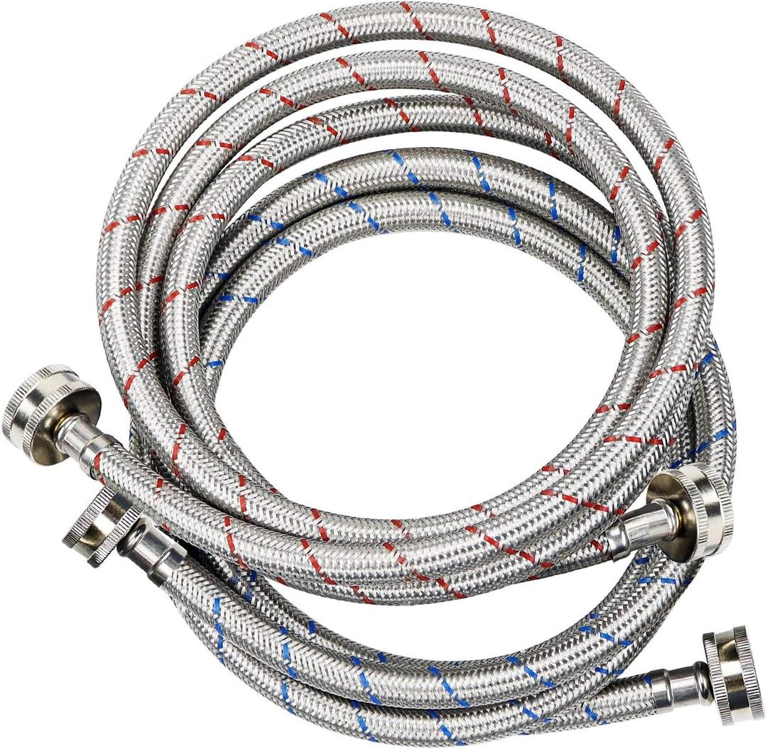 Washing Machine Hoses,Stainless Steel Washing Machine Hose 6 Foot 2 Packs Braided Premium Washer Hoses Supply Lines-washer hoses 6ft Hot and Cold Striped Water Connection by Sikawai