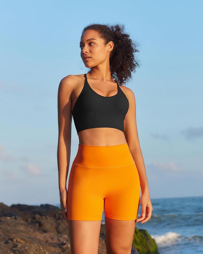 RUNNING GIRL Sport Bra for Women,Sexy Crisscross Back Seamless Supportive Sport Bra Medium Support with Removable Pads (Black, S)