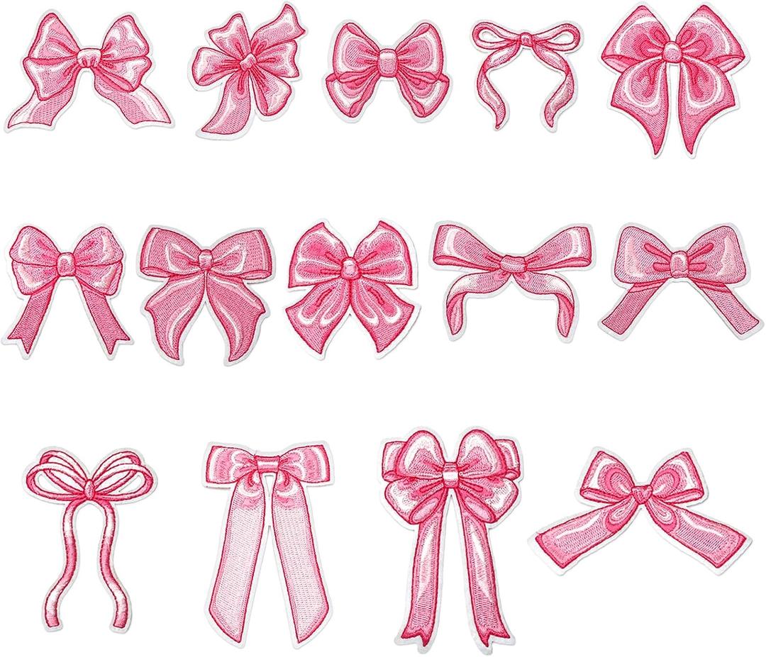 2 x JarThenaAMCS 14 Pcs Pink Bow Iron-On Sew-On Patches Heat Transfer Iron Patches Embroidered Cloth Patch for Valentine's Day DIY Crafts Clothing Fabric Decor