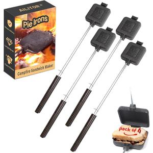 AILITOR Campfire Sandwich Maker Cast Iron Pack of 4 - Pudgy Pie Maker for Camping, Mountain Pie Cooker