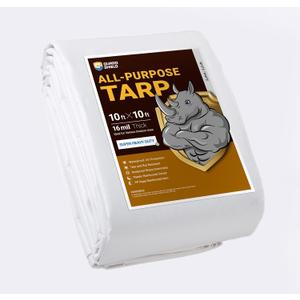 GUARD SHIELD Super Heavy Duty White Ploy Tarp Cover 10x10 Feet Waterproof Tarps 16mil Thick UV and Tear Resistant Tarpualin