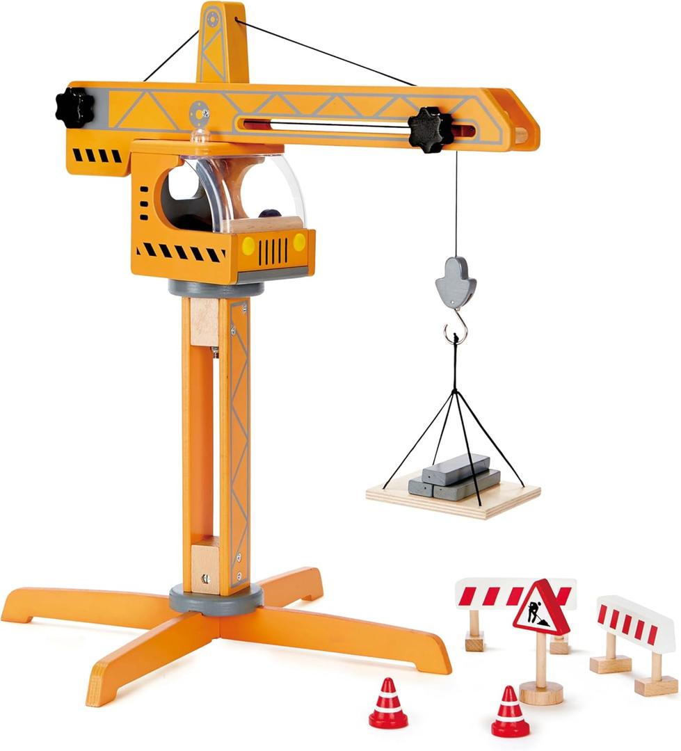 Hape Playscapes Crane Lift Playset| Construction Truck Vehicle Playset for Kids, L: 17.8, W: 16.5, H: 21.2 inch