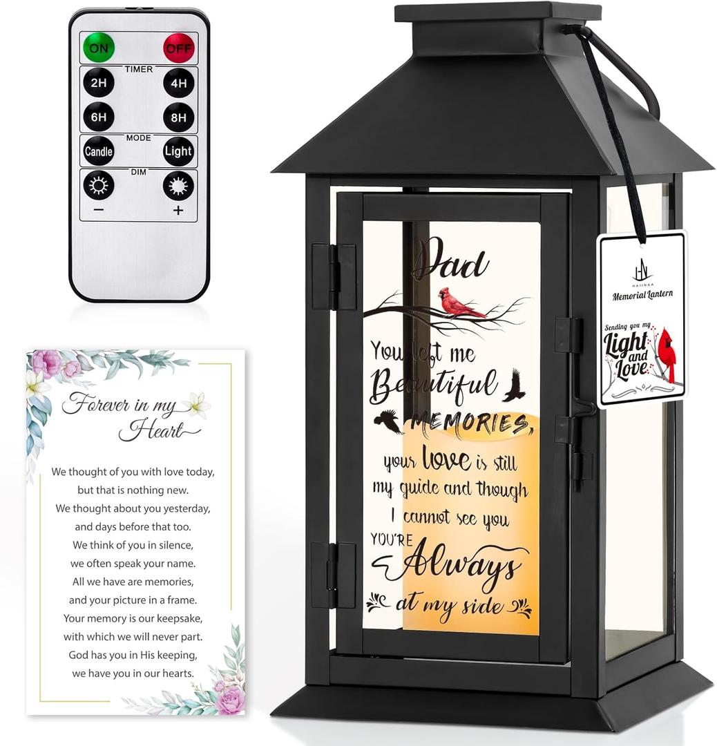 Memorial Lantern Bereavement Gifts in Memory of Loved One Memorial Gifts for Loss of Father Remembrance Sympathy Gifts for Loss of Loved One with LED Candle and Remote (Dad)
