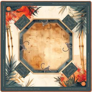 American Mahjong Mat 31.5 x 31.5 Inch Non Slip Noise Reducing Padded Game Table Mat for American Mah Jongg, Canvas Carrying Bag, Terra Earth Tone Design