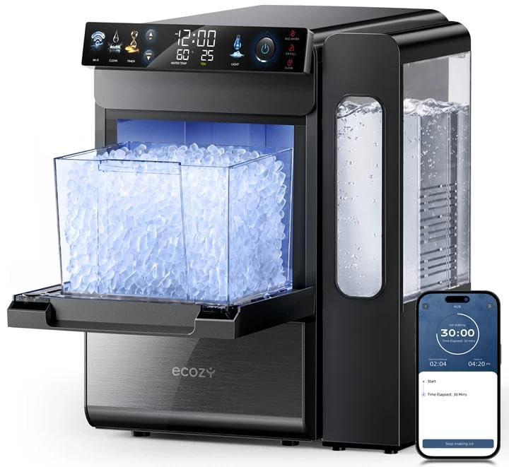 cozy Smart Nugget Ice Maker Countertop with 1.14 Gal Side Tank 40 lbs/Day