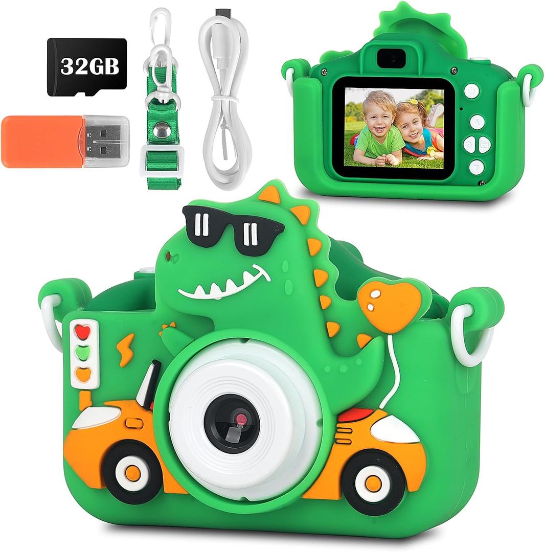 Dinosaur Kids Camera for Boys Girls, 1080P HD Dual Lens Toddler Camera with Protective Cover, 32G SD Card, Selfie Digital Video Camera, Christmas Birthday Children Gifts for 3-12 Years Old Dinosaur Kids Camera for Boys Girls, 1080P HD Dual Lens Toddler Camera with Protective Cover, 32G SD Card, Selfie Digital Video Camera, Christmas Birthday Children Gifts for 3-12 Years Old