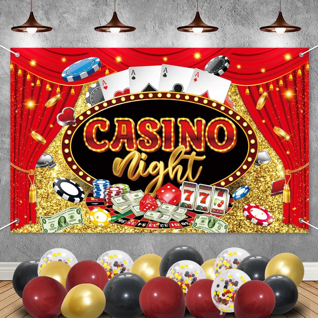 Casino Theme Party Decorations - 25PCS Las Vegas Backdrop with Balloons for Casino Nights, Photo Booths & Birthday Parties - 5.9x3.6ft Banner & Studio Props