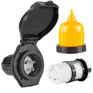 30 AMP RV Power Inlet Receptacle Power Plug with Indicator,125V,Female Twist Locking Connector with Weatherproof Cover Boot Kit for RV Trailer Boat Caravan Camper,NEMA L5-30R Black Plug