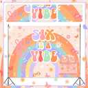 Six is a Vibe Birthday Decorations, 5 x 7ft Groovy 6th Birthday Decorations Backdrop Banner for Retro Rainbow Hippie 6th Decorations Photography Background