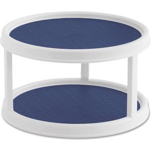 Copco Non-Skid 2 Tier Pantry Cabinet Lazy Susan Turntable, 12-Inch - Organize Kitchen, Bathroom, Home Office, Laundry Room, Garage, Craft Room - Kitchen Turntable & Pantry Organizer (White/Blue)