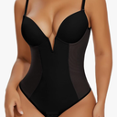 SHAPERIN Women's Deep V Neck Backless Body Shaper Bra Faja Plunge Low Back Thong Shapewear Tummy Control Bodysuit Size L