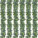 Dolicer 6 Packs 6FT Artificial Eucalyptus Garland, Faux Greenery Garland Fake Vines Hanging Silver Dollar Eucalyptus Leaves for Wedding Backdrop Arch Table Wall Party Home Decor (Grey Green With White Seed)