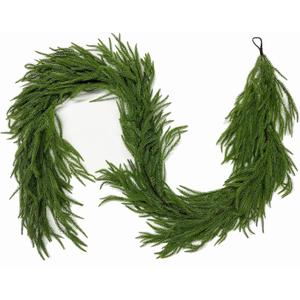 9FT Christmas Garland Norfolk Pine Garland Real Touch Artificial Greenery Garland for Mantle Fireplace Table Indoor Outdoor Holiday Decortions