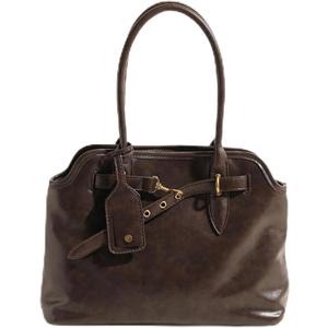 Base'ic Womens Vintage Style Vegan Leather Crossbody Bag Multi-Compartment Tote with Adjustable Strap & Belt Detail