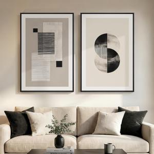 Large Framed Neutral Abstract Wall Art for Living Room Set of 2, 24x36 In, 24" W x 36" H x 2Pcs