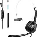 Phone Headsets for Office Phones, Corded Telephone Headset Mono w/Noise Canceling Mic - Headset for Phones Landline Office Compatible with Polycom Plantronics Nortel Toshiba Mitel ShoreTel Deskphones