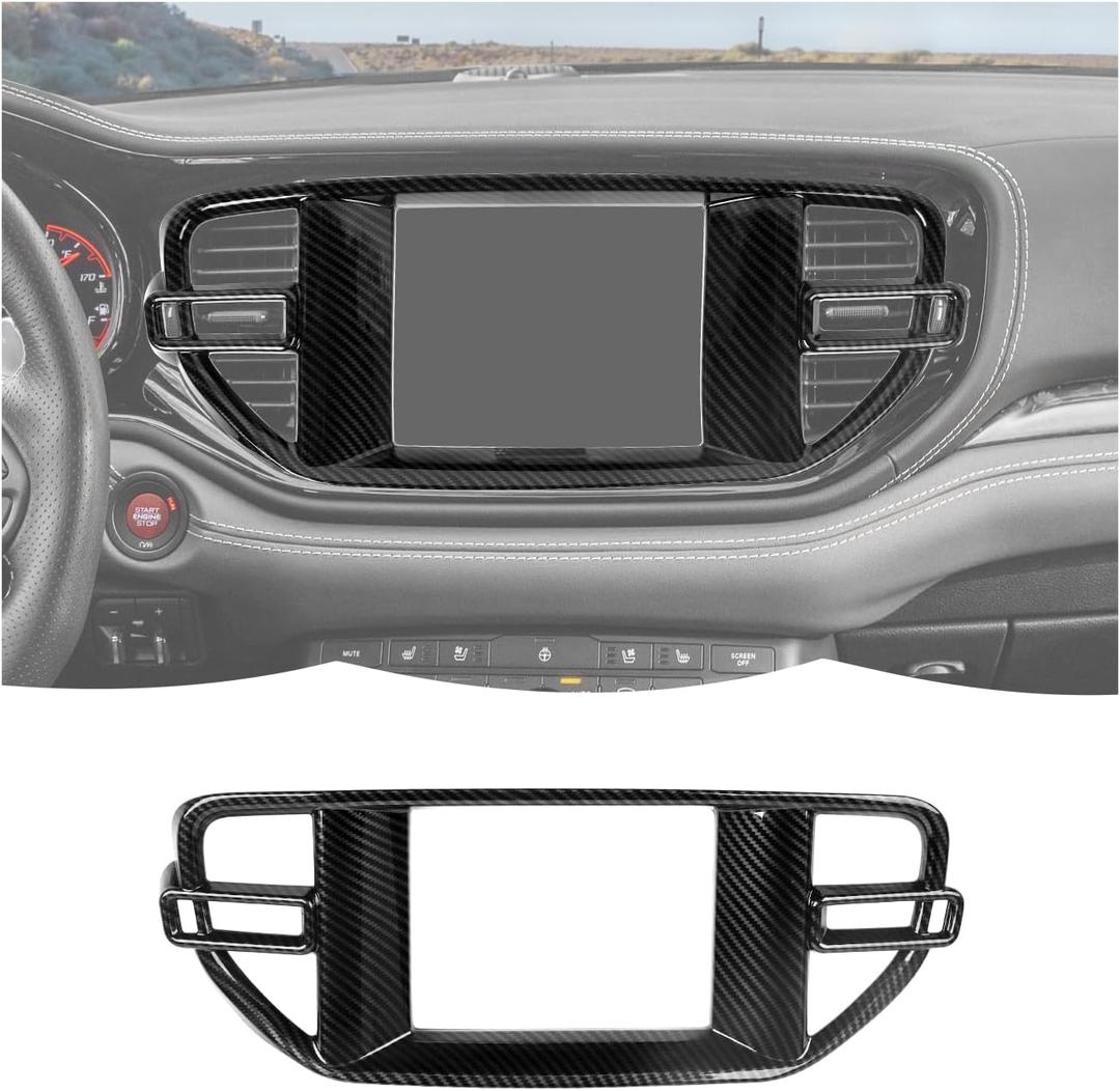 RT-TCZ Center Console Navigation GPS Panel Cover Trim Decoration Interior Accessories for Dodge Durango 2022-2025,Black Carbon Fiber