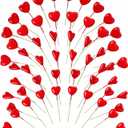 60 Pcs Valentine's Day Floral Picks Valentine Tree Decor Valentines Picks Artificial Heart Shaped Pick Berry Stem for Tree Wedding Anniversary Decorations(Red)