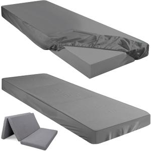Breling Fitted Sheet (Sheet Only) Compatible with Milliard Trifold Mattress Folding Mattress Fitted Microfiber Bedclothes for Camp Bunk Rvs Bed(Dark Gray,2 Pcs,Single,4'')