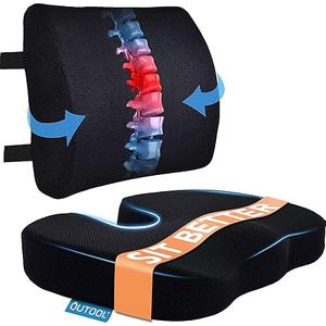 Seat Cushion & Lumbar Support Pillow for Office Chair, Car, Wheelchair Memory Foam Desk Chair Cushion for Sciatica, Lower Back & Tailbone Pain Relief Desk Pad with Adjustable Strap 3D Washable Cover