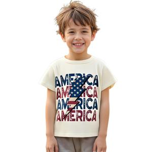Toddler Boys Girls 4th of July T-Shirt America America America Lightning Bolt Kids Shirt Independence Day Top(1-2T,Beige America Lightning) (Beige)
