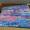 Modern Abstract Living Room Rug 10x13, Machine Washable Large Carpet, Non Slip Low Pile Throw Rug, Ultra Soft Indoor Floor Carpet for Bedroom Dining Room Table Home Decor, Blue/Orange