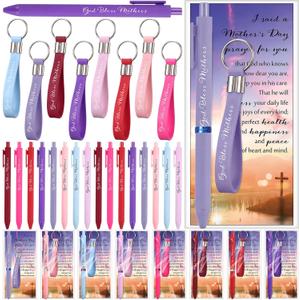 Resurhang 25 Set Mothers Day Christian Gifts for Church God Bless Mothers Pens 8 Color Ballpoint Pen Bible Verse Silicone Keychains Inspirational Card Religious Gifts For Women Members