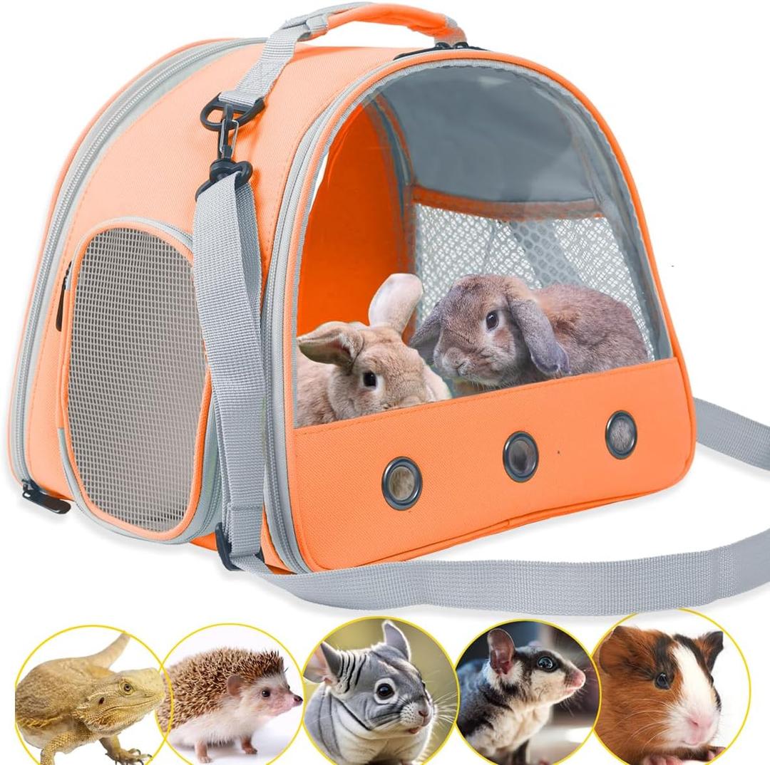 Rabbit Travel Carrier,Lizards Carrier, Small Animal Travel Bag for Bunny Sugar Glider Hedgehog Rat Parrot Bird Guinea Pig, Portable Guinea Pig Travel Cage for 2 (Orange)