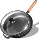 12" Cast Iron Skillets with Lid & Removable Wooden Handle, Pre-Seasoned Frying Pan for Stove, Oven, Grill & Campfire Cooking (1, 12")