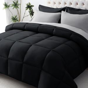 JOLLYVOGUE Queen Comforter Set, Ultra-Soft Bed in a Bag Queen Size 7 Pieces, Oeko-TEX Certified Bedding Set with Down Alternative Comforter, Sheets, Pillowcases & Shams, Black & Light Grey