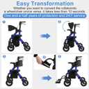 Walkers for Seniors with Seat, Walker Wheelchair Combo, 2 in 1 Rolling Walker Transport Wheelchair Lightweight Foldable, 10" Big Wheels Transport Chair with Brakes,Blue