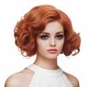 Short Copper Red Wavy Wigs for Women Auburn Curly Natural Synthetic Wig Ginger Middle Part Full Wig for Role Play,Halloween,Daily Use